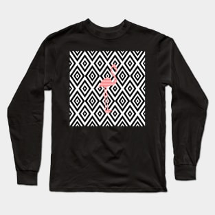 Abstract geometric pattern - black and white - pink flamingo Long Sleeve T-Shirt